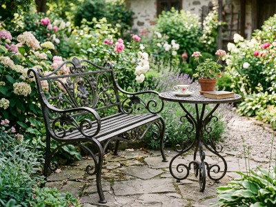 Kuta ławka ogrodowa i stolik z żelaza